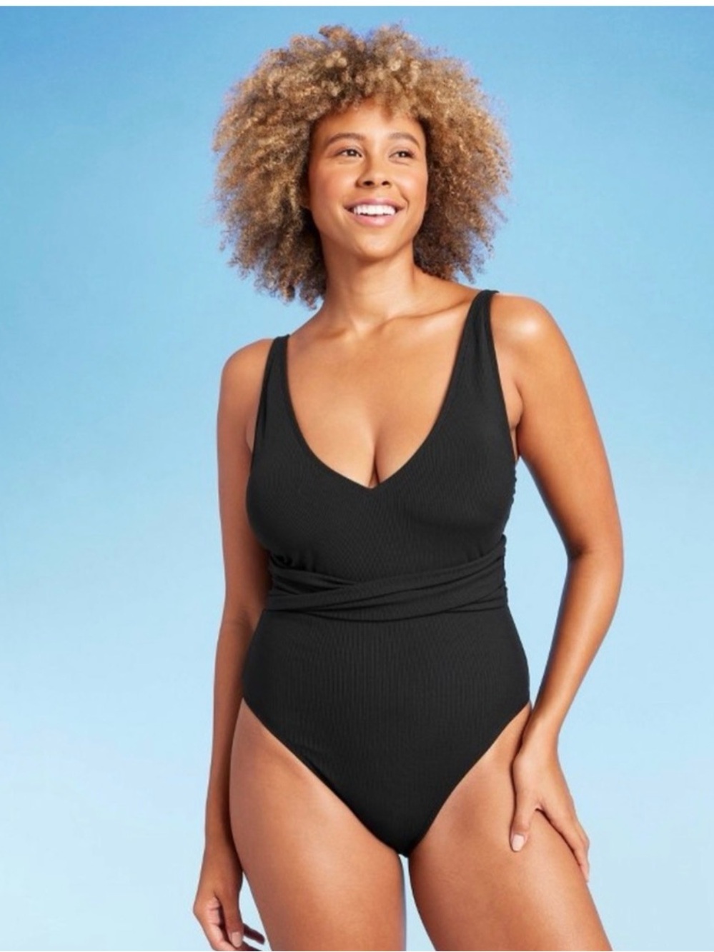 Shade & Shore Black Wrap-Front Kids One-Piece Swimsuit